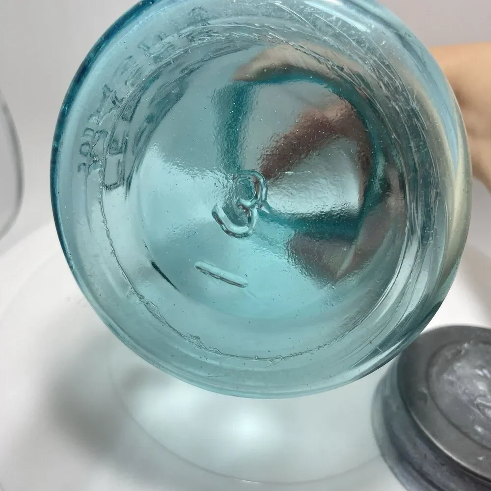 Vtg Ball Perfect Mason Green Glass Jar w Zinc Lid Wide Mouth Quart #4
